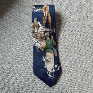 Polo Ralph Lauren Vintage Blue Silk Fishing Equestrian Golf Tennis Rowing‎ Tie